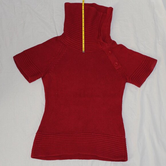The Limited Short, Raglan Style Sleeve, Red, Button Folded Collar/Cowl Sweater - Picture 9 of 9